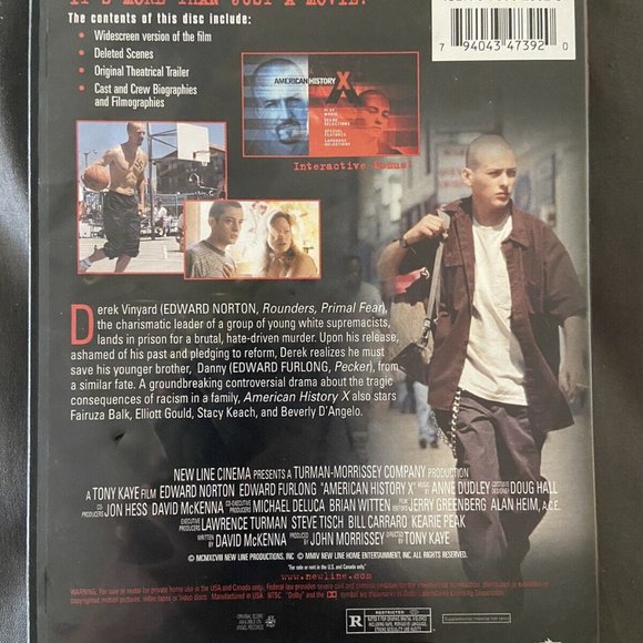 American History X DVD 1998 Drama Movie Edward Norton Edward Furlong - Picture 2 of 2